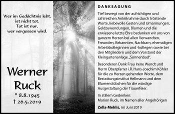 Traueranzeige von Werner Ruck von Südthüringer Presse