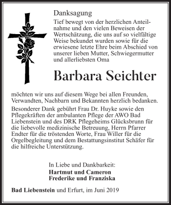 Traueranzeige von Barbara Seichter von Südthüringer Presse