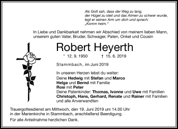 Traueranzeige von Robert Heyerth von Frankenpost