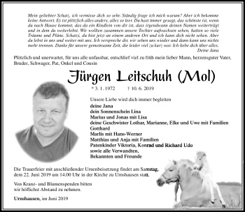 Traueranzeige von Jürgen Leitschuh von Südthüringer Presse