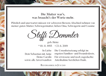Traueranzeige von Steffi Demmler von Südthüringer Presse
