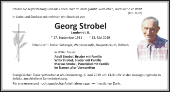 Traueranzeige von Georg Strobel von Frankenpost