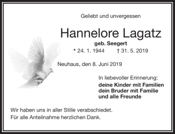 Traueranzeige von Hannelore Lagatz von Frankenpost