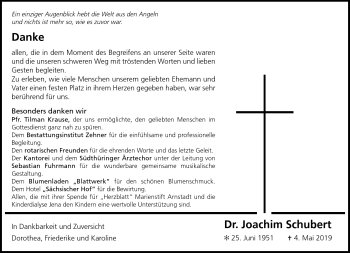 Traueranzeige von Dr. Joachim Schubert von Südthüringer Presse