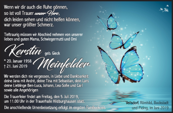 Traueranzeige von Kerstin Meinfelder von Südthüringer Presse