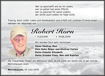 Traueranzeige von Robert Horn von Südthüringer Presse