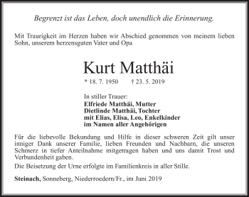 Traueranzeige von Kurt Matthäi von Südthüringer Presse