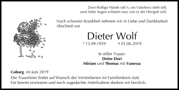 Traueranzeige von Dieter Wolf von Neue Presse Coburg