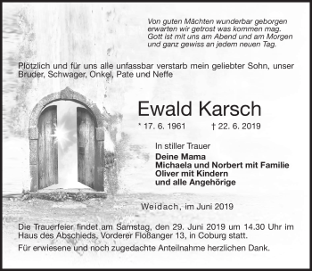 Traueranzeige von Ewald Karsch von Neue Presse Coburg