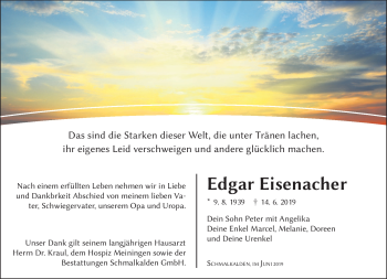 Traueranzeige von Edgar Eisenacher von Südthüringer Presse