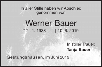 Traueranzeige von Werner Bauer von Neue Presse Coburg