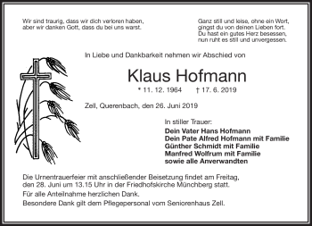 Traueranzeige von Klaus Hofmann von Frankenpost