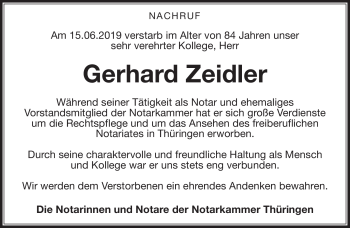 Traueranzeige von Gerhard Zeidler von Südthüringer Presse