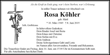 Traueranzeige von Rosa Köhler von Frankenpost