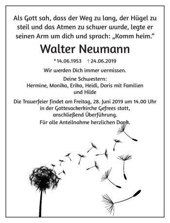 Traueranzeige von Walter Neumann von Frankenpost