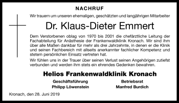 Traueranzeige von Klaus-Dieter Emmert von Neue Presse Coburg