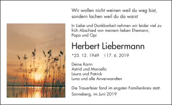 Traueranzeige von Herbert Liebermann von Südthüringer Presse