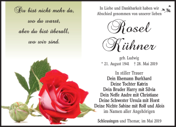 Traueranzeige von Rosel Kühner von Südthüringer Presse