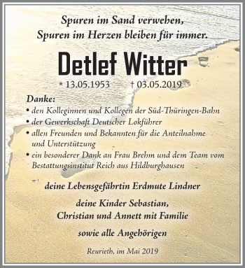 Traueranzeige von Detlef Witter von Südthüringer Presse