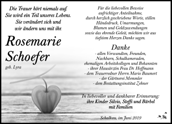 Traueranzeige von Rosemarie Schoefer von Südthüringer Presse