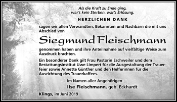 Traueranzeige von Siegmund Fleischmann von Südthüringer Presse