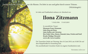 Traueranzeige von Ilona Zitzmann von Südthüringer Presse