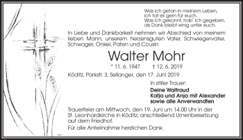 Traueranzeige von Walter Mohr von Frankenpost