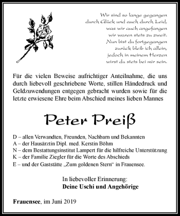 Traueranzeige von Peter Preiß von Südthüringer Presse