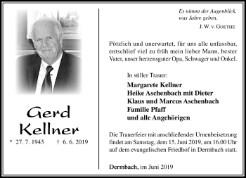 Traueranzeige von Gerd Kellner von Südthüringer Presse
