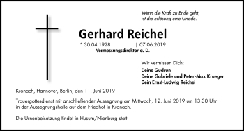 Traueranzeige von Gerhard Reichel von Neue Presse Coburg
