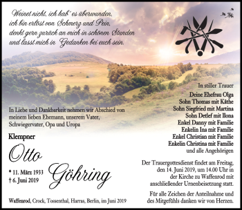 Traueranzeige von Otto Göhring von Südthüringer Presse