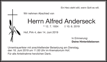 Traueranzeige von Alfred Anderseck von Frankenpost