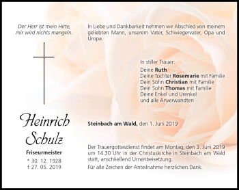 Traueranzeige von Heinrich Schulz von Neue Presse Coburg