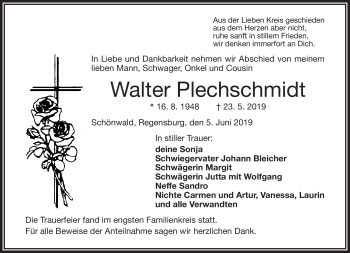 Traueranzeige von Walter Plechschmidt von Frankenpost