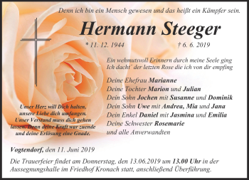 Traueranzeige von Herrmann Steeger von Neue Presse Coburg