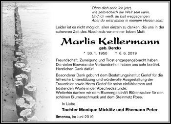 Traueranzeige von Marlis Kellermann von Südthüringer Presse