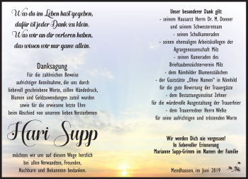 Traueranzeige von Hari Supp von Südthüringer Presse