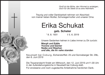 Traueranzeige von Erika Schukat von Neue Presse Coburg