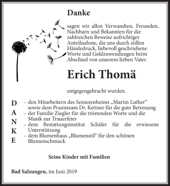 Traueranzeige von Erich Thomä von Südthüringer Presse