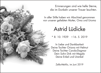 Traueranzeige von Astrid Lüdicke von Südthüringer Presse