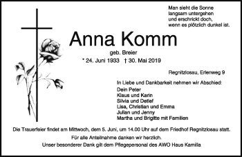 Traueranzeige von Anna Komm von Frankenpost