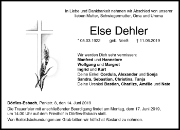 Traueranzeige von Else Dehler von Neue Presse Coburg