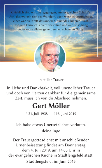 Traueranzeige von Gert Möller von Südthüringer Presse