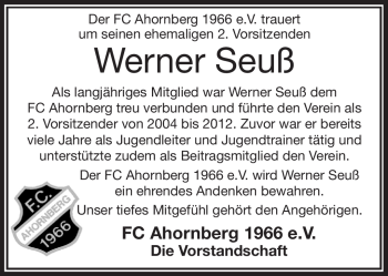 Traueranzeige von Werner Seuß von Frankenpost