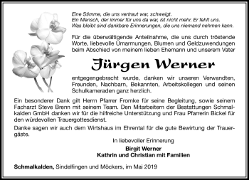Traueranzeige von Jürgen Werner von Südthüringer Presse