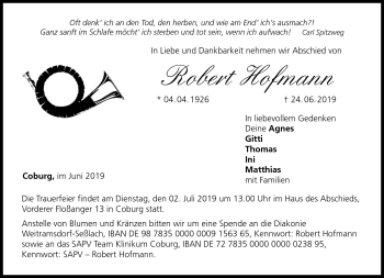 Traueranzeige von Robert Hofmann von Neue Presse Coburg