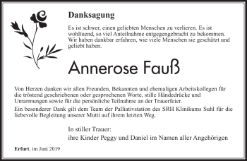 Traueranzeige von Annerose Fauß von Südthüringer Presse