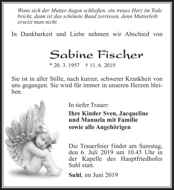 Traueranzeige von Sabine Fischer von Südthüringer Presse