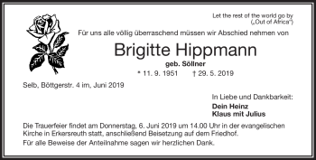 Traueranzeige von Brigitte Hippmann von Frankenpost
