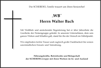 Traueranzeige von Walter Bach von Frankenpost